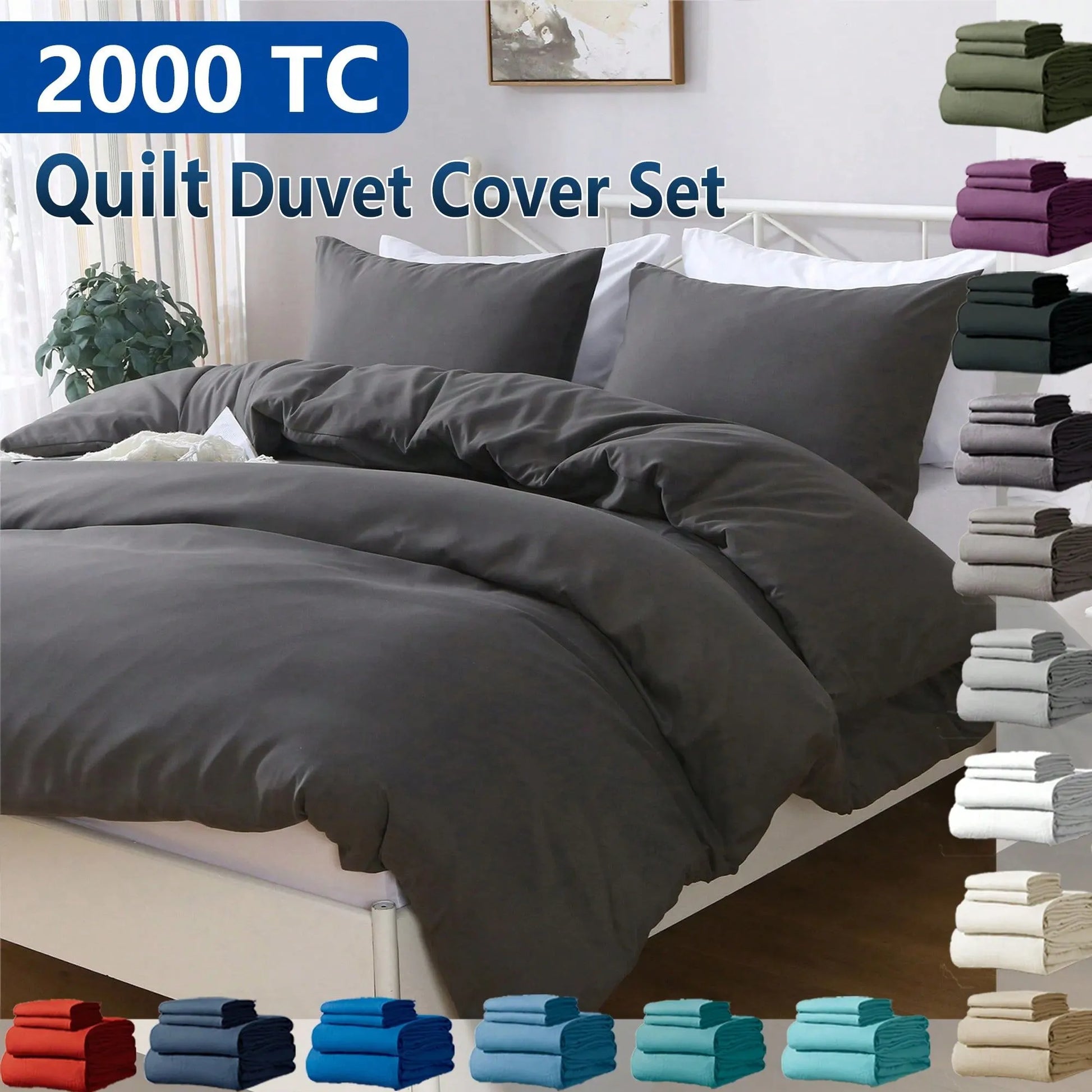 Hotel Soft Microfiber Duvet Cover Set-2000TC Quilt Cover Set & Pillowcases -1 Donna Cover Zipper Closure & 1 x Pillowcases-Breathable Bedding - Wrinkle, Fade, Stain Resistant(Dark gray,King)