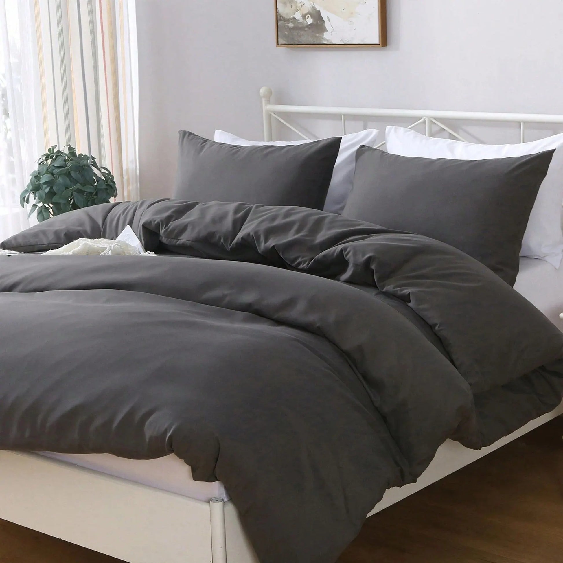 Hotel Soft Microfiber Duvet Cover Set-2000TC Quilt Cover Set & Pillowcases -1 Donna Cover Zipper Closure & 1 x Pillowcases-Breathable Bedding - Wrinkle, Fade, Stain Resistant(Dark gray,King) - Image 2