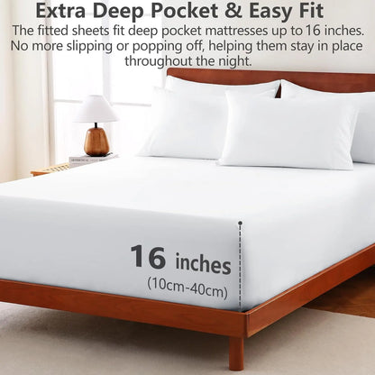 Hotel Soft Bed Sheet Set- Bedding Sheets & Pillowcases -Breathable Bedding - Wrinkle, Fade, Stain Resistant-Deep Pocket Flat Fitted Bed Sheet Set(Raw white,King) - Image 3
