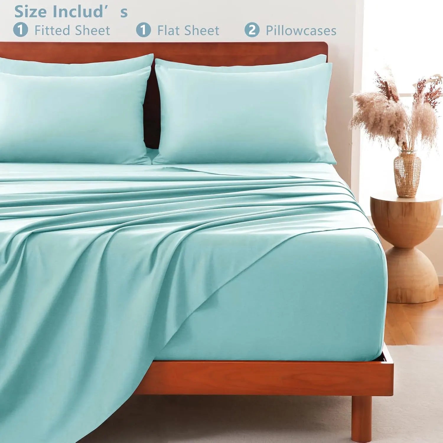 Hotel Soft Bed Sheet Set- Bedding Sheets & Pillowcases -Breathable Bedding - Wrinkle, Fade, Stain Resistant-Deep Pocket Flat Fitted Bed Sheet Set(Ice Blue,King) - Image 5
