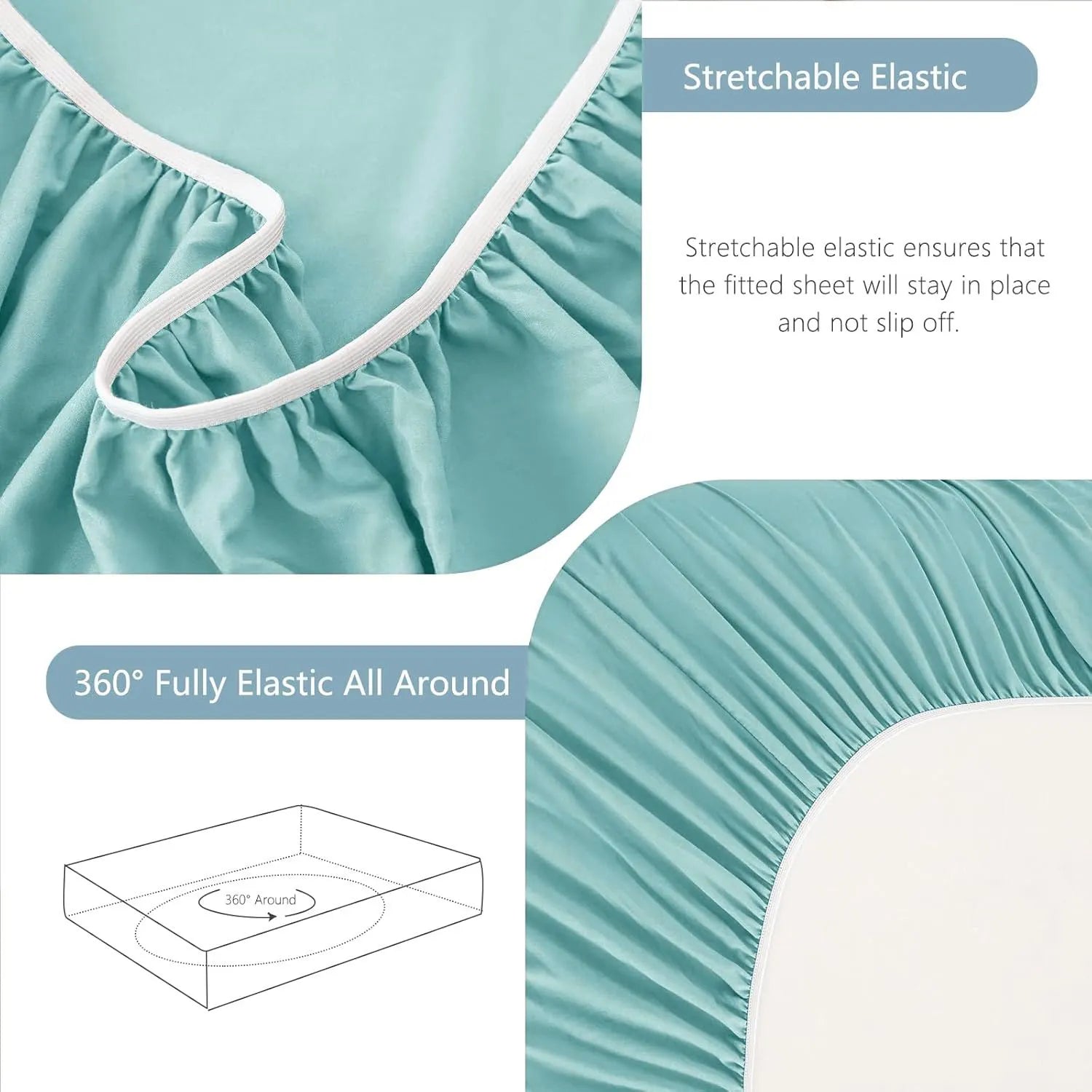 Hotel Soft Bed Sheet Set- Bedding Sheets & Pillowcases -Breathable Bedding - Wrinkle, Fade, Stain Resistant-Deep Pocket Flat Fitted Bed Sheet Set(Ice Blue,King) - Image 8