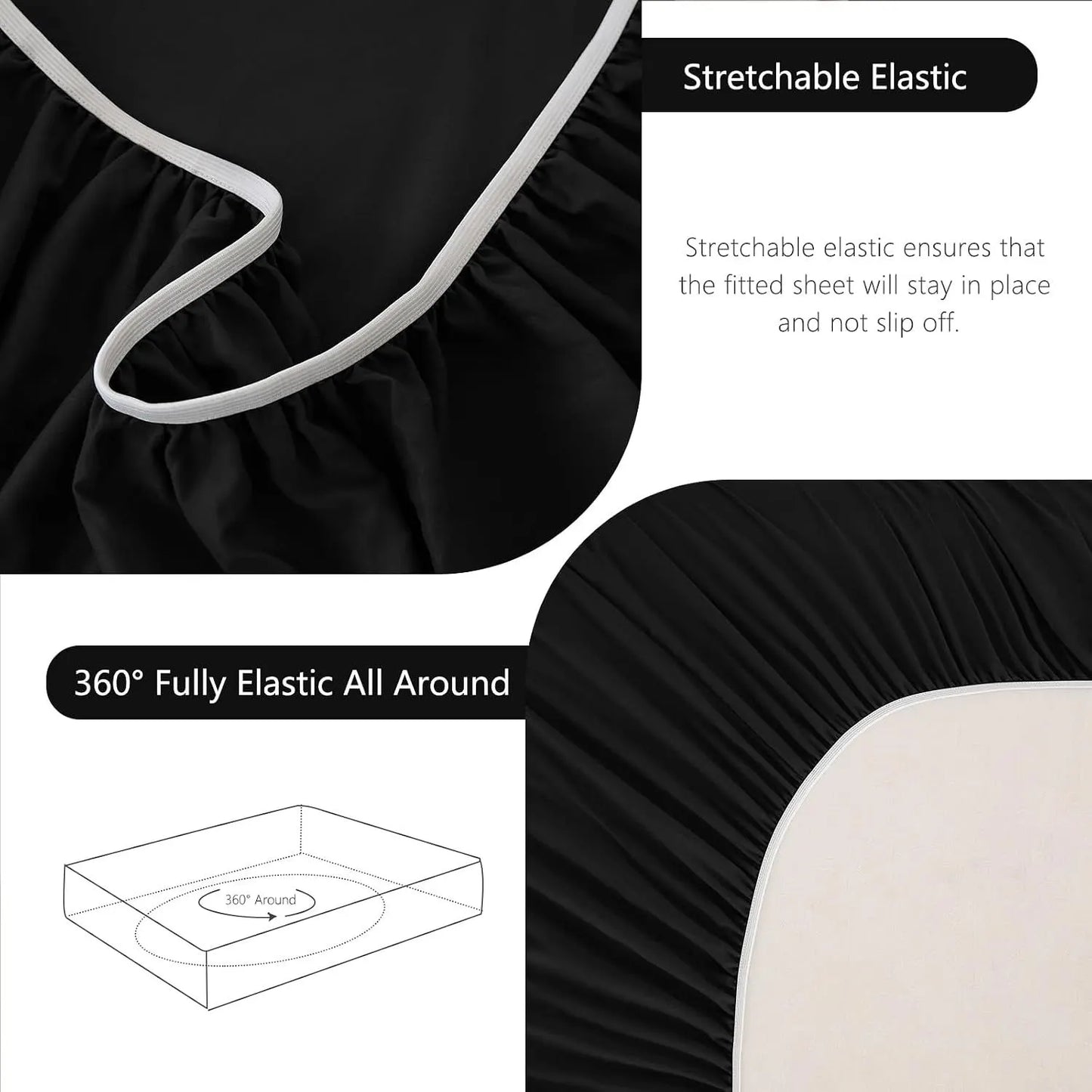 Hotel Soft Bed Sheet Set- Bedding Sheets & Pillowcases -Breathable Bedding - Wrinkle, Fade, Stain Resistant-Deep Pocket Flat Fitted Bed Sheet Set(Black,King) - Image 6
