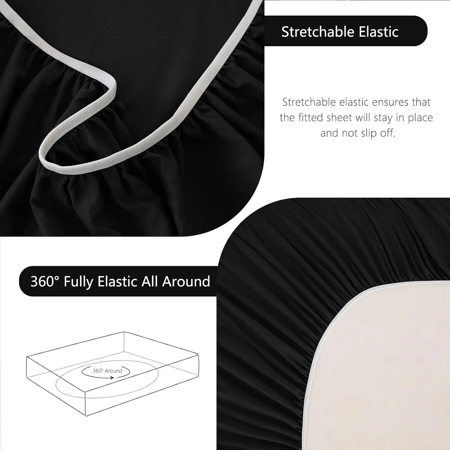 Hotel Soft Bed Sheet Set- Bedding Sheets & Pillowcases -Breathable Bedding - Wrinkle, Fade, Stain Resistant-Deep Pocket Flat Fitted Bed Sheet Set(Black,King) - Image 6