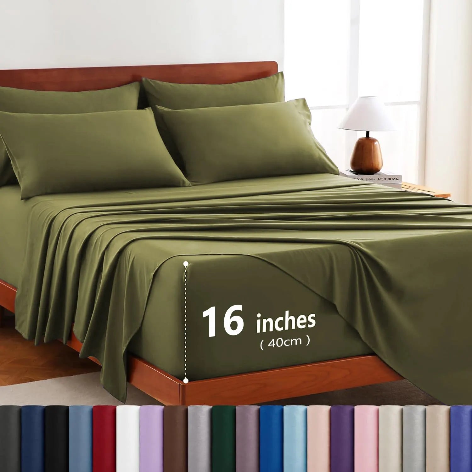 Hotel Soft Bed Sheet Set- Bedding Sheets & Pillowcases -Breathable Bedding - Wrinkle, Fade, Stain Resistant-Deep Pocket Flat Fitted Bed Sheet Set(Olive green,King)