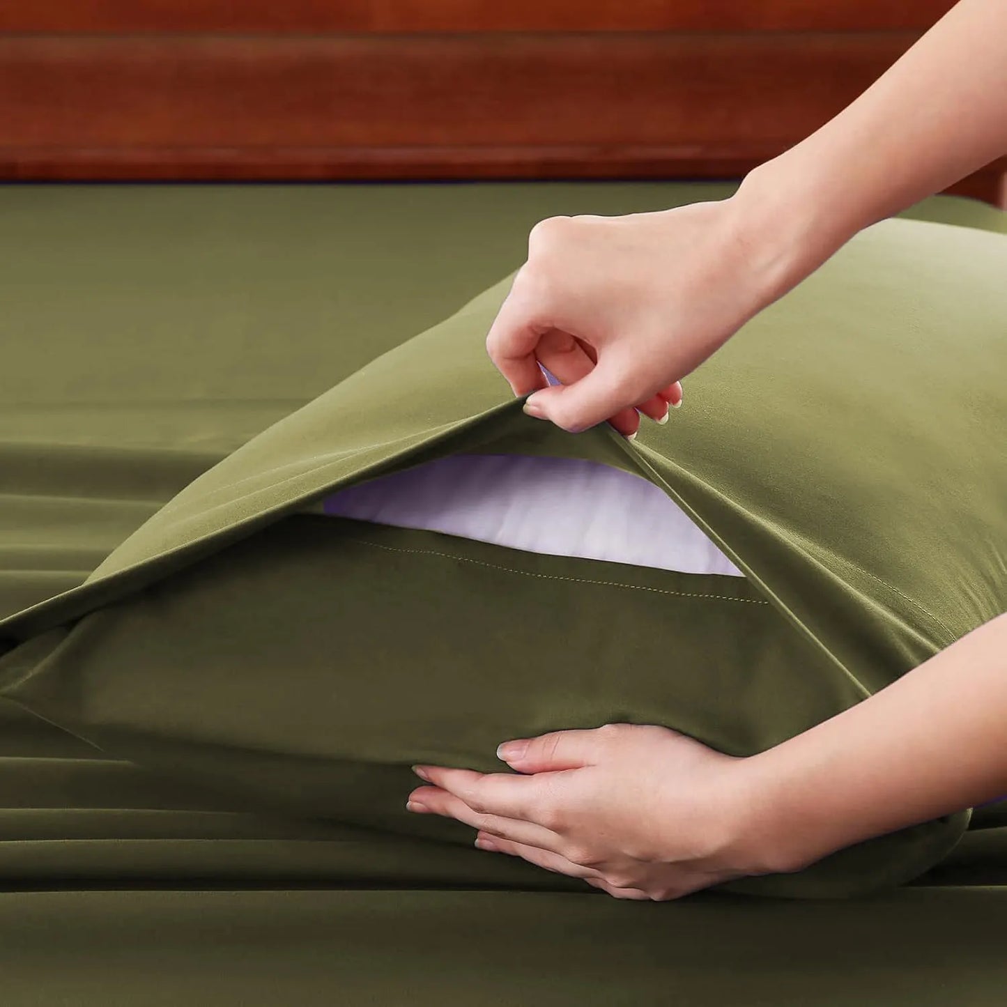 Hotel Soft Bed Sheet Set- Bedding Sheets & Pillowcases -Breathable Bedding - Wrinkle, Fade, Stain Resistant-Deep Pocket Flat Fitted Bed Sheet Set(Olive green,King) - Image 6