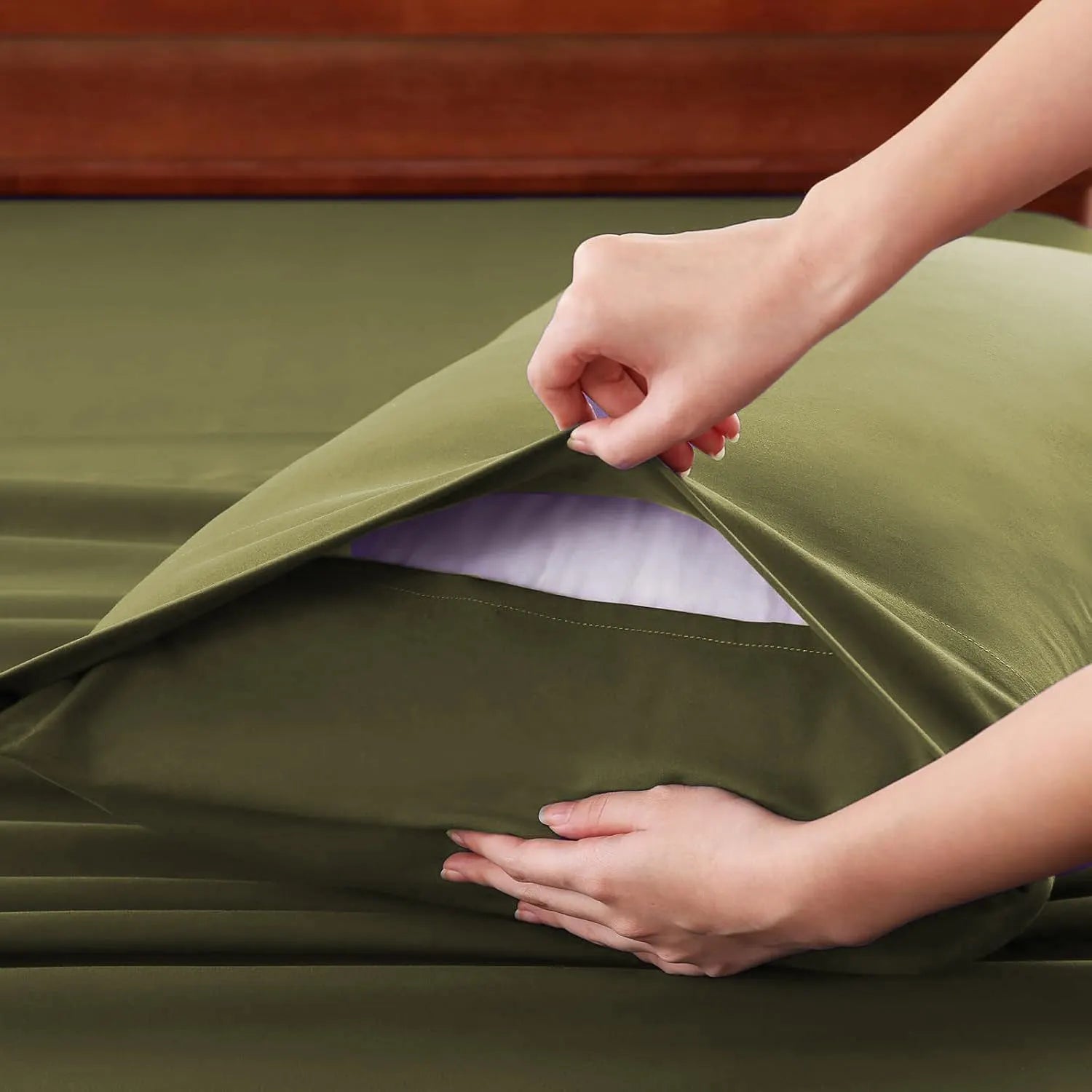 Hotel Soft Bed Sheet Set- Bedding Sheets & Pillowcases -Breathable Bedding - Wrinkle, Fade, Stain Resistant-Deep Pocket Flat Fitted Bed Sheet Set(Olive green,King) - Image 6