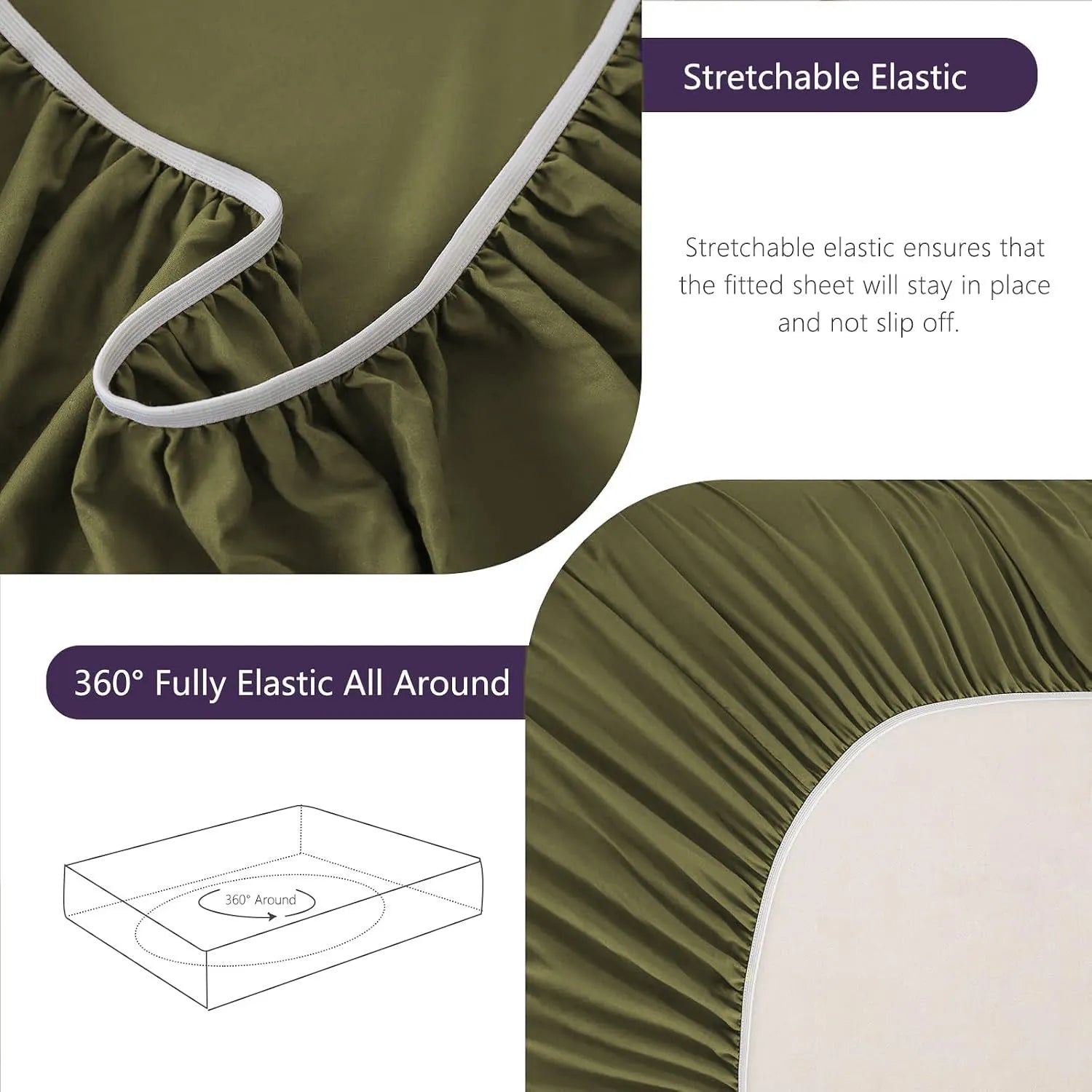 Hotel Soft Bed Sheet Set- Bedding Sheets & Pillowcases -Breathable Bedding - Wrinkle, Fade, Stain Resistant-Deep Pocket Flat Fitted Bed Sheet Set(Olive green,King) - Image 7