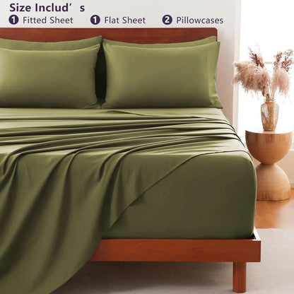 Hotel Soft Bed Sheet Set- Bedding Sheets & Pillowcases -Breathable Bedding - Wrinkle, Fade, Stain Resistant-Deep Pocket Flat Fitted Bed Sheet Set(Olive green,King) - Image 8