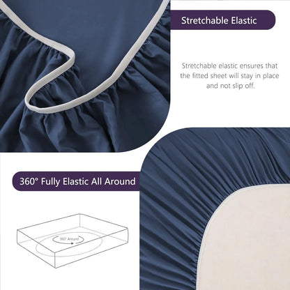 Hotel Soft Bed Sheet Set- Bedding Sheets & Pillowcases -Breathable Bedding - Wrinkle, Fade, Stain Resistant-Deep Pocket Flat Fitted Bed Sheet Set(Navy,King) - Image 7