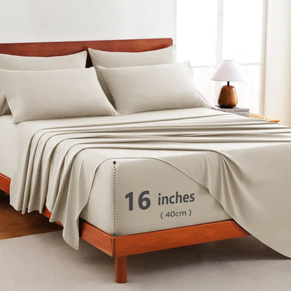 Hotel Soft Bed Sheet Set- Bedding Sheets & Pillowcases -Breathable Bedding - Wrinkle, Fade, Stain Resistant-Deep Pocket Flat Fitted Bed Sheet Set(Cream White,King)