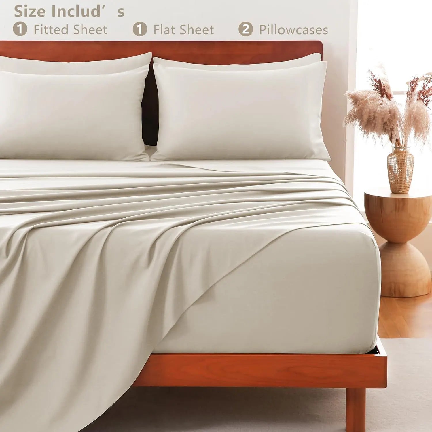 Hotel Soft Bed Sheet Set- Bedding Sheets & Pillowcases -Breathable Bedding - Wrinkle, Fade, Stain Resistant-Deep Pocket Flat Fitted Bed Sheet Set(Cream White,King) - Image 7