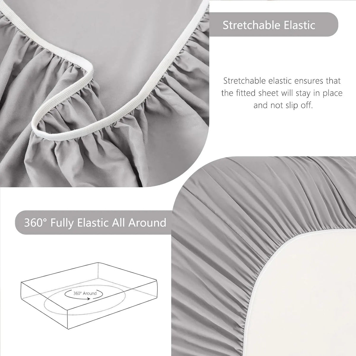 Hotel Soft Bed Sheet Set- Bedding Sheets & Pillowcases -Breathable Bedding - Wrinkle, Fade, Stain Resistant-Deep Pocket Flat Fitted Bed Sheet Set(Silver-gray,King) - Image 6