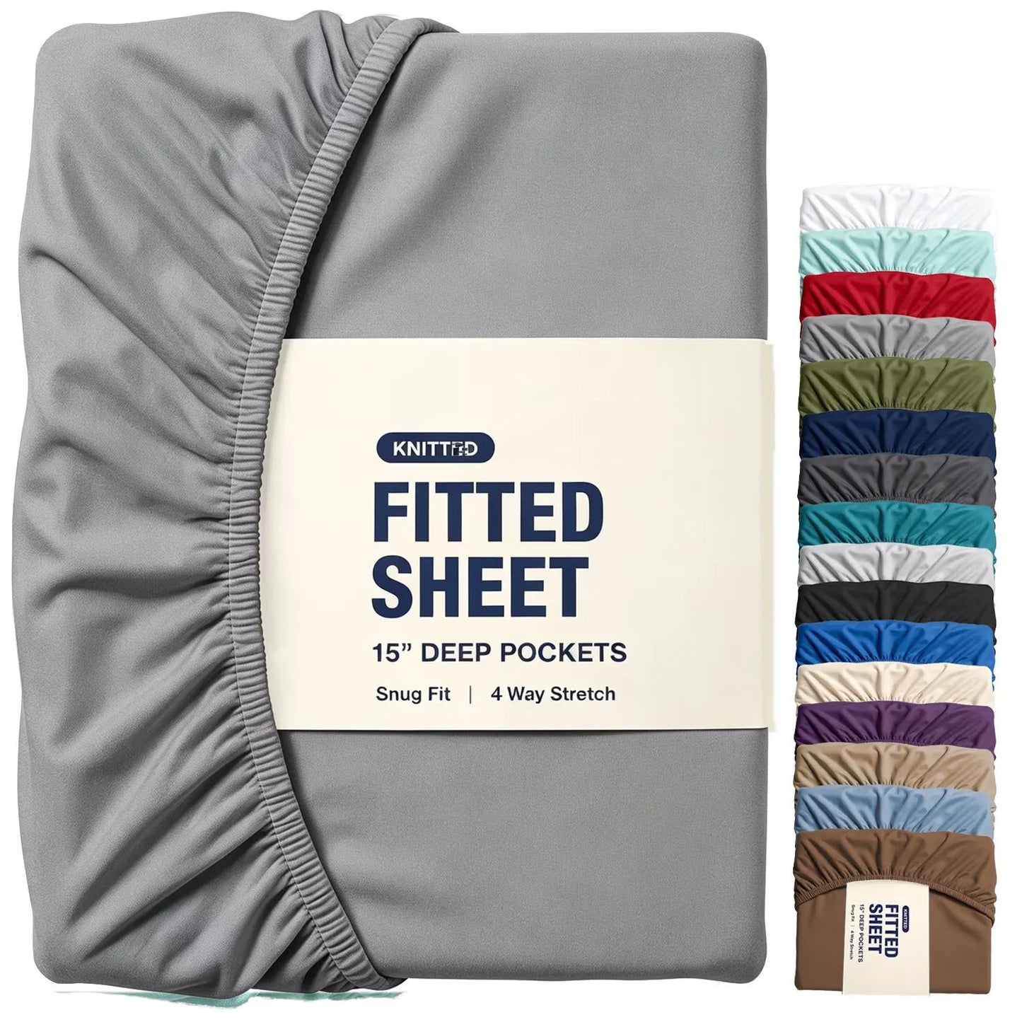 Hotel Quality Fitted Sheet - 1 Piece Fitted Sheet  -Breathable Bedding - Wrinkle, Fade, Stain Resistant- 16inch/40cm Deep Pocket Fitted Bed Sheet-Wrinkle and Fade Resistant,(Grey,King)