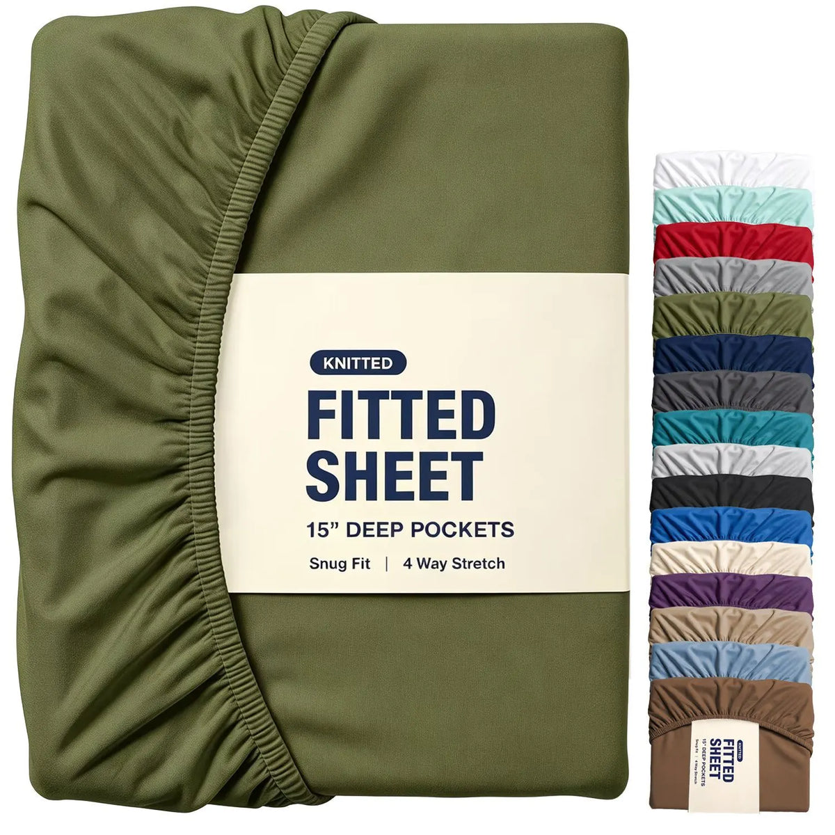 Hotel Quality Fitted Sheet - 1 Piece Fitted Sheet  -Breathable Bedding - Wrinkle, Fade, Stain Resistant- 16inch/40cm Deep Pocket Fitted Bed Sheet-Wrinkle and Fade Resistant,(Olive green,King)