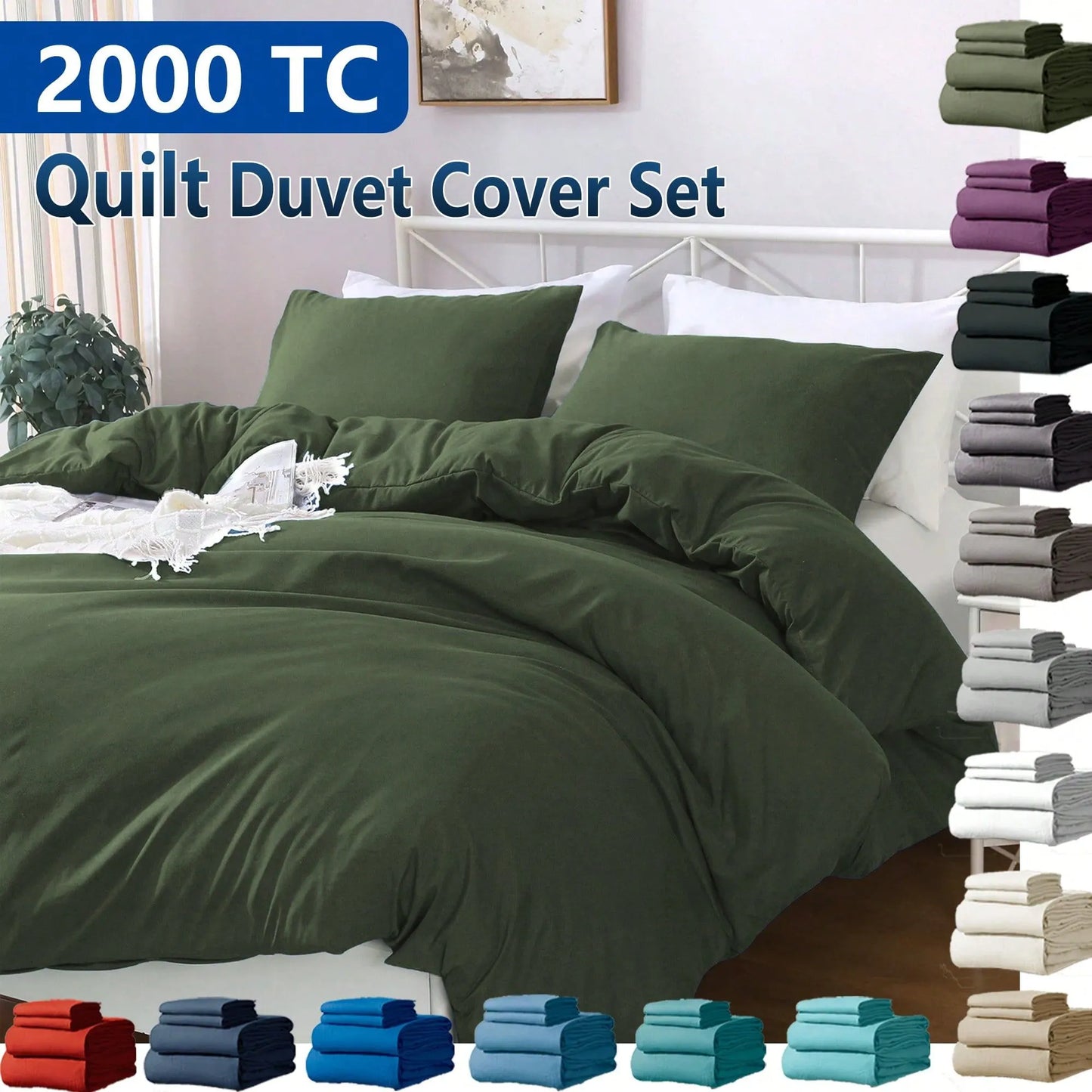 Hotel Soft Microfiber Duvet Cover Set-2000TC Quilt Cover Set & Pillowcases -1 Donna Cover Zipper Closure & 1 x Pillowcases-Breathable Bedding - Wrinkle, Fade, Stain Resistant(Olive green,King Single)