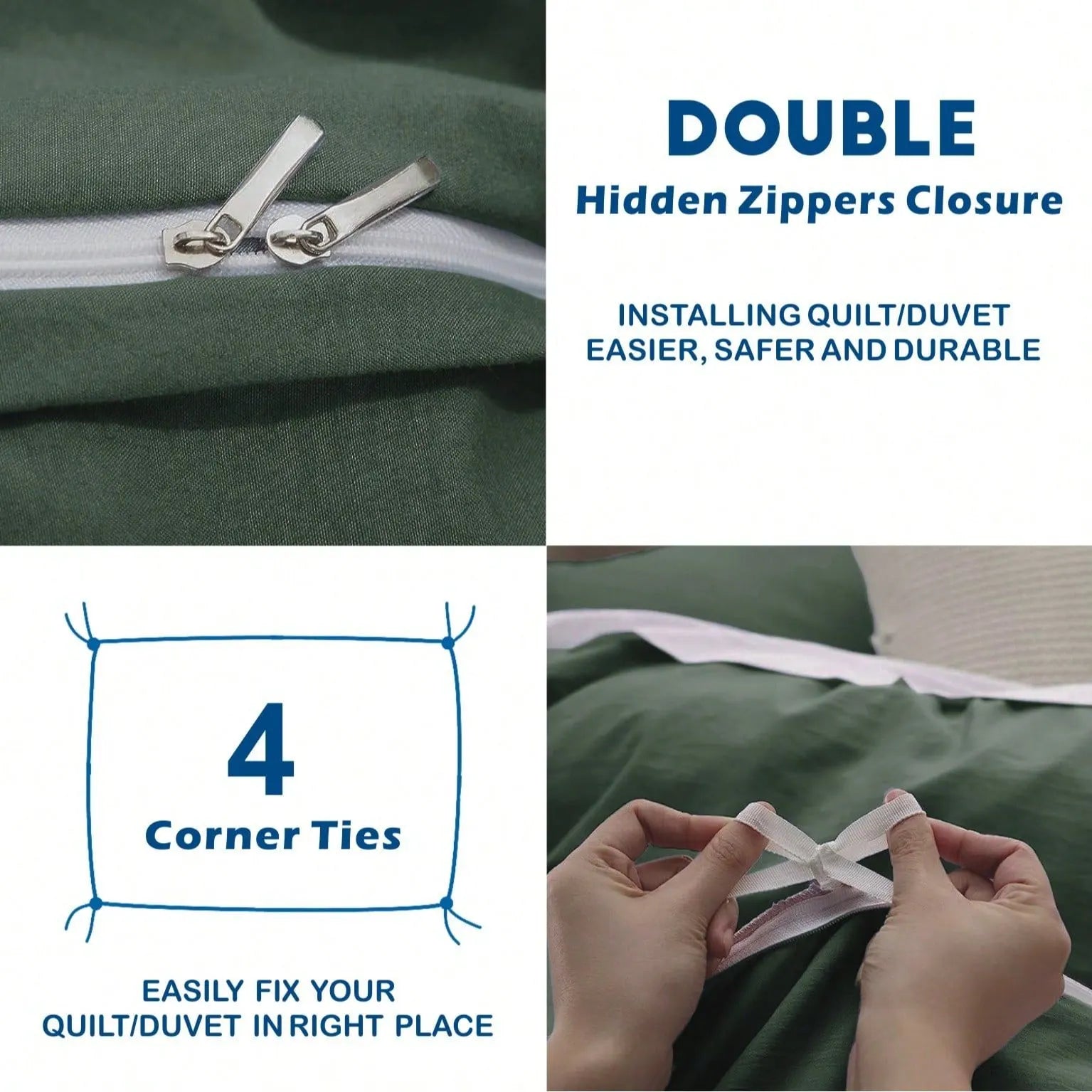 Hotel Soft Microfiber Duvet Cover Set-2000TC Quilt Cover Set & Pillowcases -1 Donna Cover Zipper Closure & 1 x Pillowcases-Breathable Bedding - Wrinkle, Fade, Stain Resistant(Olive green,King Single) - Image 4
