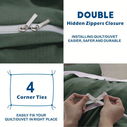 Hotel Soft Microfiber Duvet Cover Set-2000TC Quilt Cover Set & Pillowcases -1 Donna Cover Zipper Closure & 1 x Pillowcases-Breathable Bedding - Wrinkle, Fade, Stain Resistant(Olive green,King Single) - Image 4