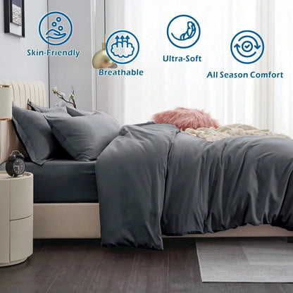 Hotel Soft Microfiber Duvet Cover Set-2000TC Quilt Cover Set & Pillowcases -1 Donna Cover Zipper Closure & 1 x Pillowcases-Breathable Bedding - Wrinkle, Fade, Stain Resistant(Dark gray,King Single) - Image 3