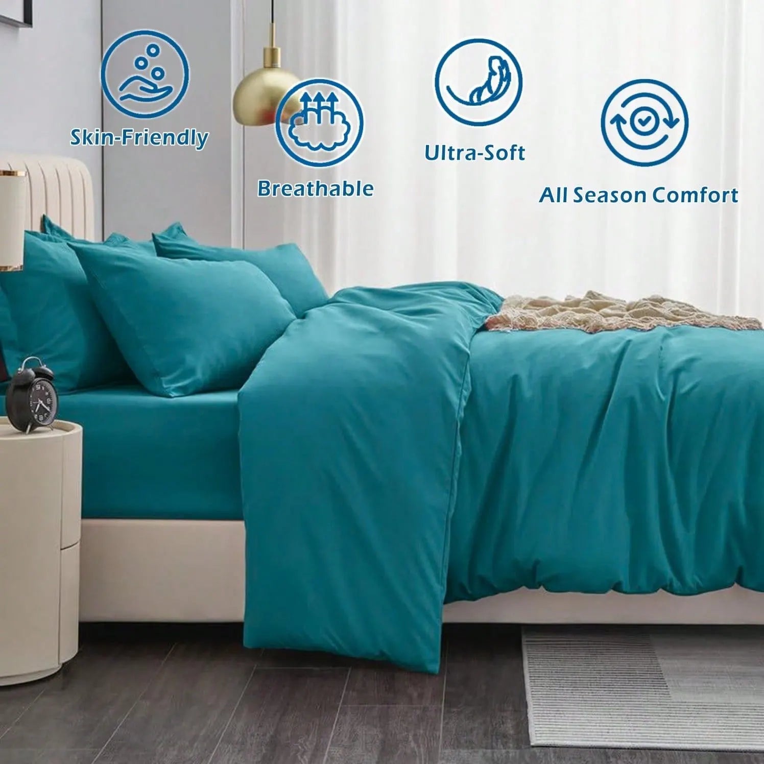 Hotel Soft Microfiber Duvet Cover Set-2000TC Quilt Cover Set & Pillowcases -1 Donna Cover Zipper Closure & 1 x Pillowcases-Breathable Bedding - Wrinkle, Fade, Stain Resistant(Biscay blue,King Single) - Image 3