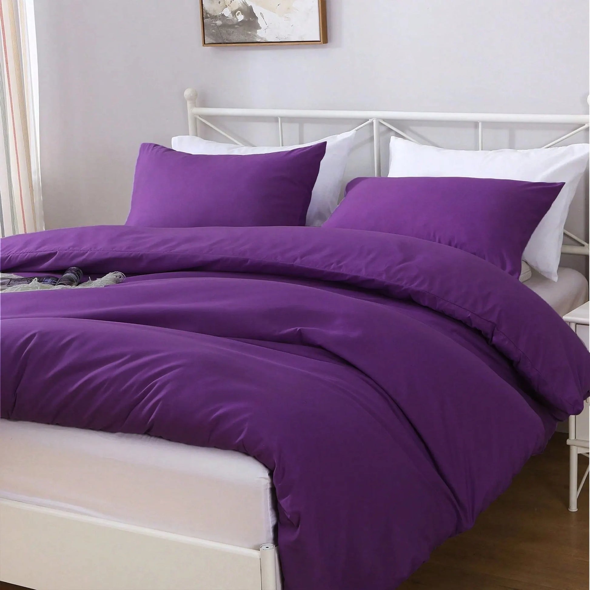 Hotel Soft Microfiber Duvet Cover Set-2000TC Quilt Cover Set & Pillowcases -1 Donna Cover Zipper Closure & 1 x Pillowcases-Breathable Bedding - Wrinkle, Fade, Stain Resistant(Purple,King Single) - Image 2