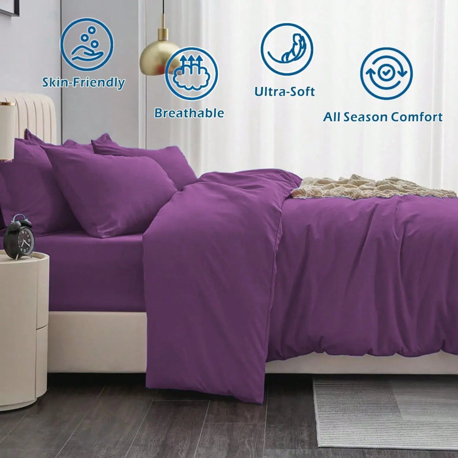 Hotel Soft Microfiber Duvet Cover Set-2000TC Quilt Cover Set & Pillowcases -1 Donna Cover Zipper Closure & 1 x Pillowcases-Breathable Bedding - Wrinkle, Fade, Stain Resistant(Purple,King Single) - Image 3