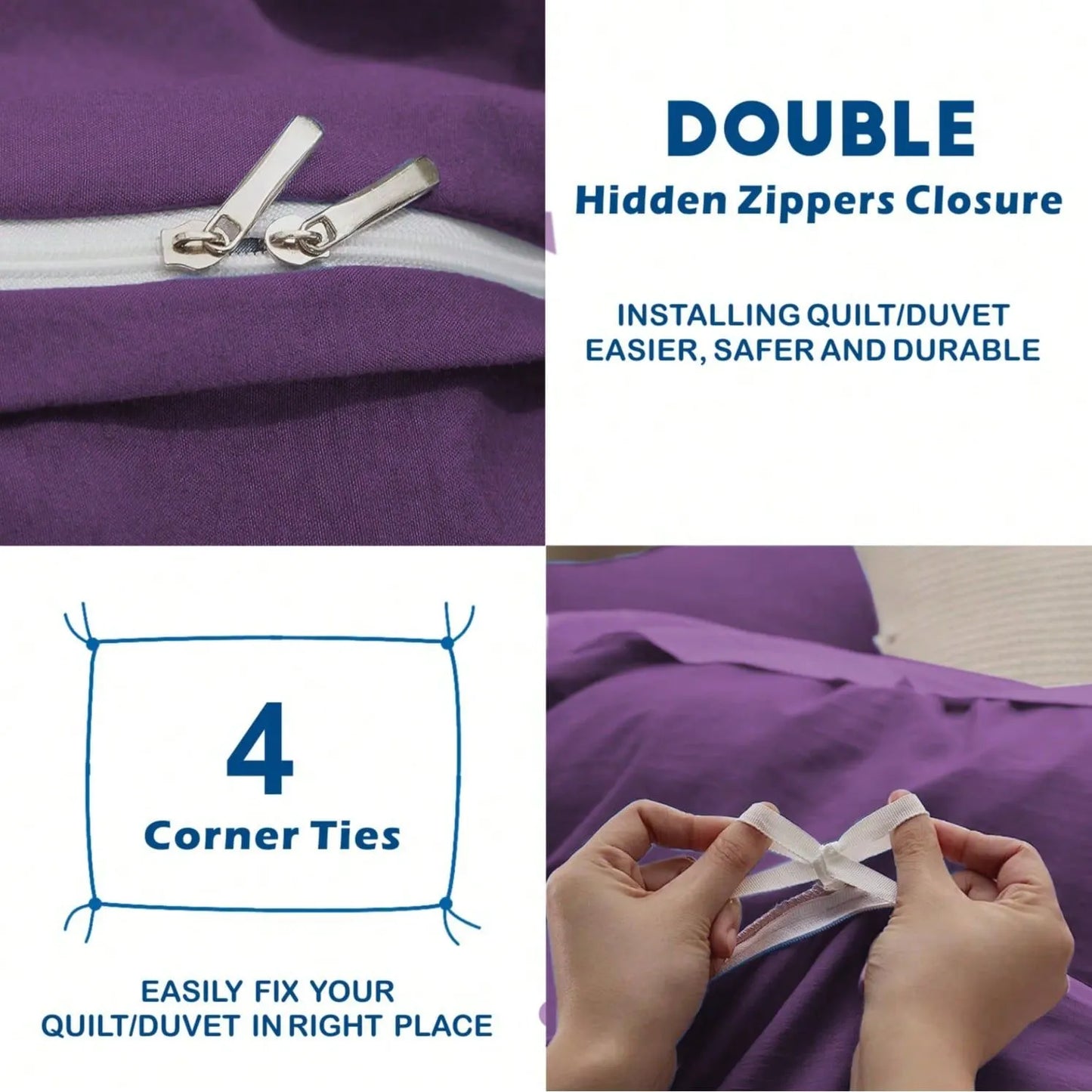 Hotel Soft Microfiber Duvet Cover Set-2000TC Quilt Cover Set & Pillowcases -1 Donna Cover Zipper Closure & 1 x Pillowcases-Breathable Bedding - Wrinkle, Fade, Stain Resistant(Purple,King Single) - Image 4