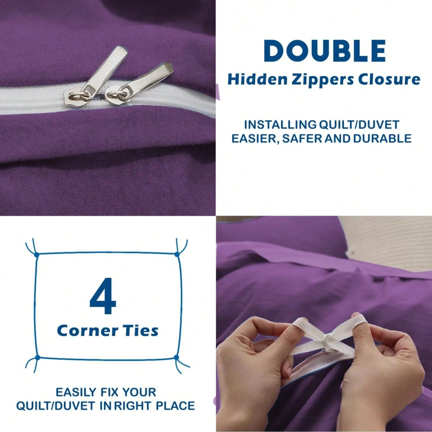 Hotel Soft Microfiber Duvet Cover Set-2000TC Quilt Cover Set & Pillowcases -1 Donna Cover Zipper Closure & 1 x Pillowcases-Breathable Bedding - Wrinkle, Fade, Stain Resistant(Purple,King Single) - Image 4
