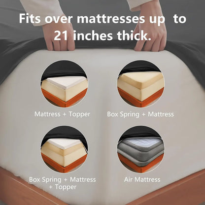 Hotel Soft Bed Sheet Set- Bedding Sheets & Pillowcases -Breathable Bedding - Wrinkle, Fade, Stain Resistant-Deep Pocket Flat Fitted Bed Sheet Set(Black,King Single) - Image 4