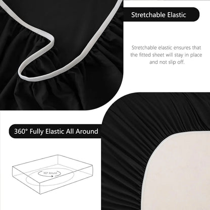 Hotel Soft Bed Sheet Set- Bedding Sheets & Pillowcases -Breathable Bedding - Wrinkle, Fade, Stain Resistant-Deep Pocket Flat Fitted Bed Sheet Set(Black,King Single) - Image 6