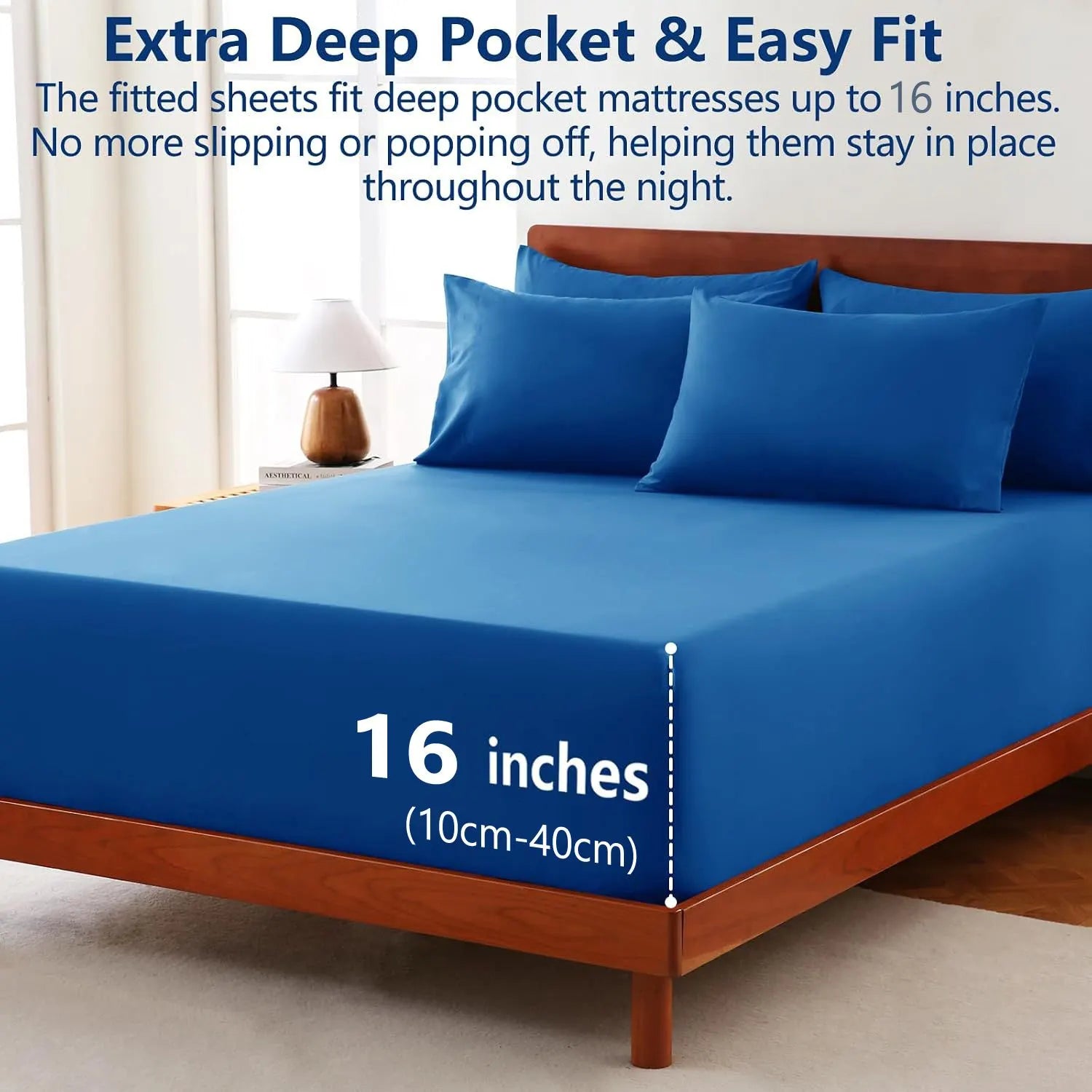 Hotel Soft Bed Sheet Set- Bedding Sheets & Pillowcases -Breathable Bedding - Wrinkle, Fade, Stain Resistant-Deep Pocket Flat Fitted Bed Sheet Set(Royal blue,King Single) - Image 2