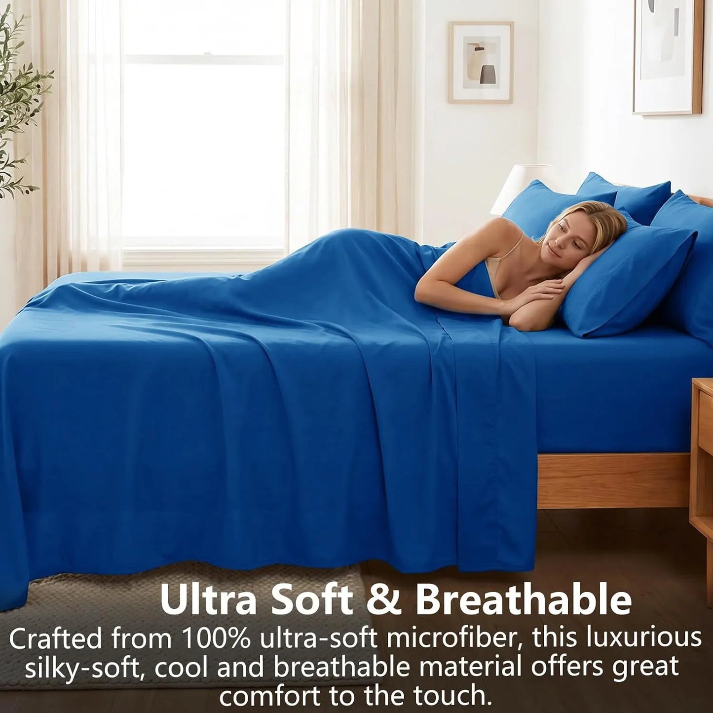 Hotel Soft Bed Sheet Set- Bedding Sheets & Pillowcases -Breathable Bedding - Wrinkle, Fade, Stain Resistant-Deep Pocket Flat Fitted Bed Sheet Set(Royal blue,King Single) - Image 4