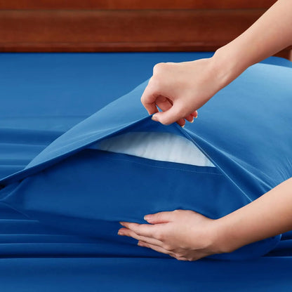Hotel Soft Bed Sheet Set- Bedding Sheets & Pillowcases -Breathable Bedding - Wrinkle, Fade, Stain Resistant-Deep Pocket Flat Fitted Bed Sheet Set(Royal blue,King Single) - Image 6