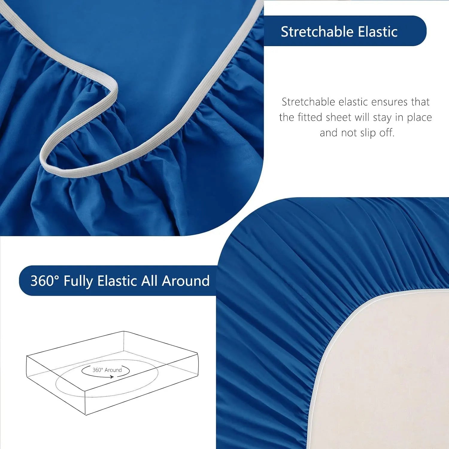 Hotel Soft Bed Sheet Set- Bedding Sheets & Pillowcases -Breathable Bedding - Wrinkle, Fade, Stain Resistant-Deep Pocket Flat Fitted Bed Sheet Set(Royal blue,King Single) - Image 7