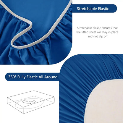 Hotel Soft Bed Sheet Set- Bedding Sheets & Pillowcases -Breathable Bedding - Wrinkle, Fade, Stain Resistant-Deep Pocket Flat Fitted Bed Sheet Set(Royal blue,King Single) - Image 7