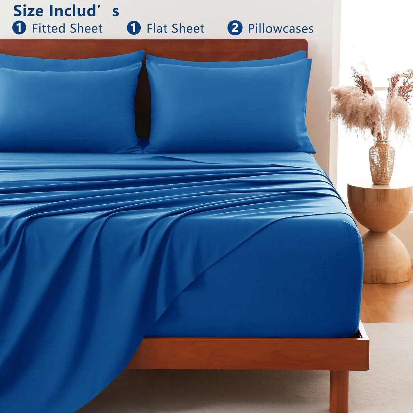 Hotel Soft Bed Sheet Set- Bedding Sheets & Pillowcases -Breathable Bedding - Wrinkle, Fade, Stain Resistant-Deep Pocket Flat Fitted Bed Sheet Set(Royal blue,King Single) - Image 8
