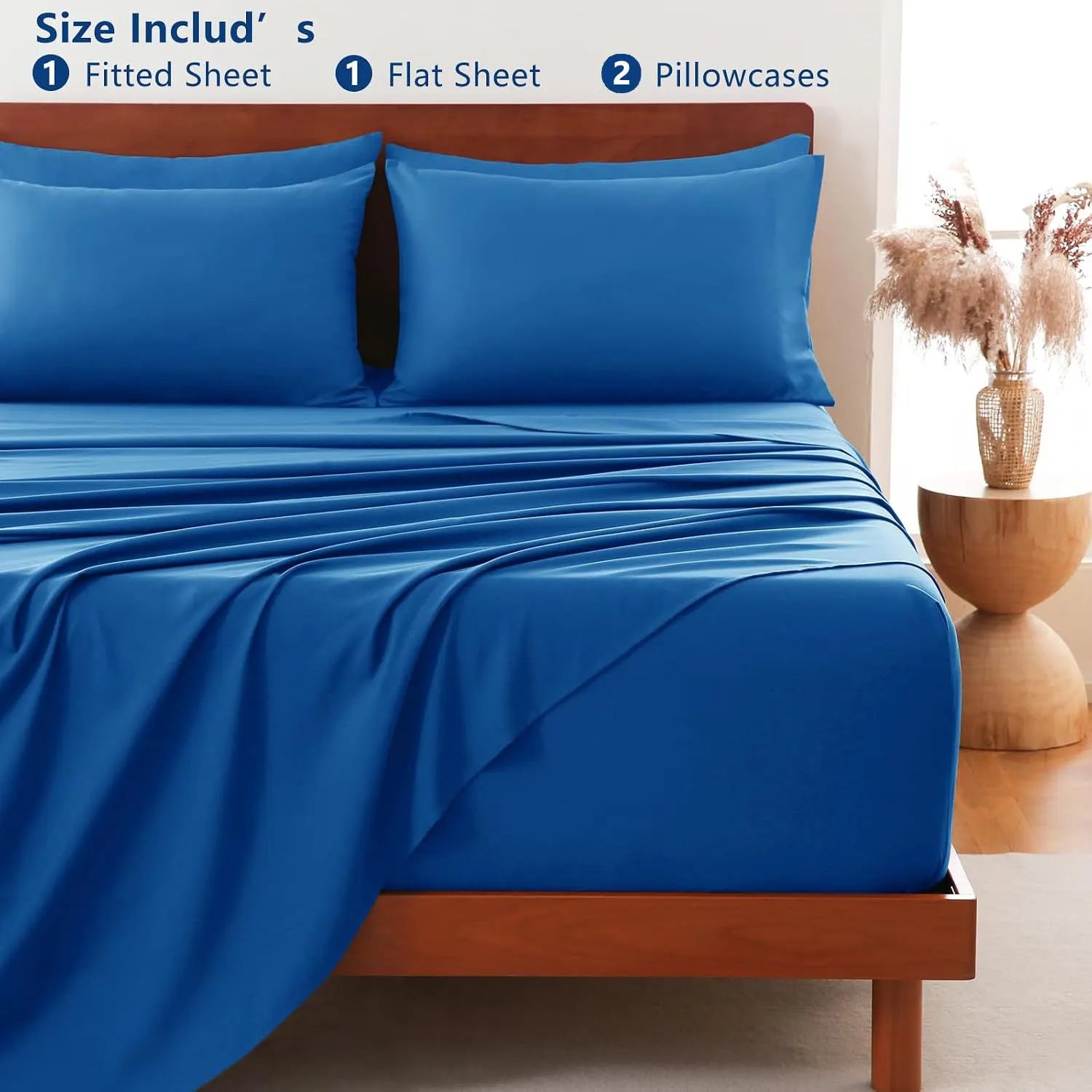 Hotel Soft Bed Sheet Set- Bedding Sheets & Pillowcases -Breathable Bedding - Wrinkle, Fade, Stain Resistant-Deep Pocket Flat Fitted Bed Sheet Set(Royal blue,King Single) - Image 8