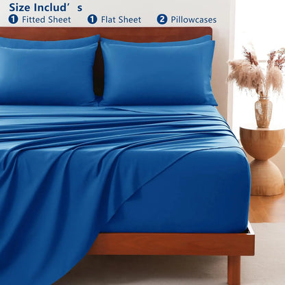 Hotel Soft Bed Sheet Set- Bedding Sheets & Pillowcases -Breathable Bedding - Wrinkle, Fade, Stain Resistant-Deep Pocket Flat Fitted Bed Sheet Set(Royal blue,King Single) - Image 8
