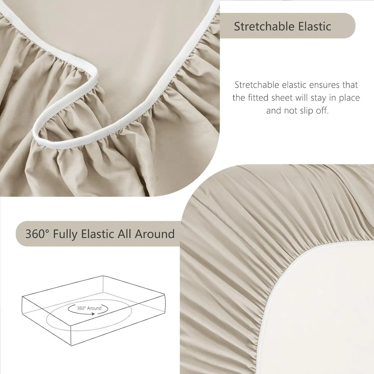 Hotel Soft Bed Sheet Set- Bedding Sheets & Pillowcases -Breathable Bedding - Wrinkle, Fade, Stain Resistant-Deep Pocket Flat Fitted Bed Sheet Set(Cream White,King Single) - Image 6
