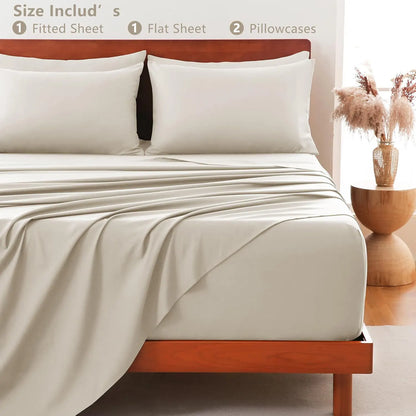 Hotel Soft Bed Sheet Set- Bedding Sheets & Pillowcases -Breathable Bedding - Wrinkle, Fade, Stain Resistant-Deep Pocket Flat Fitted Bed Sheet Set(Cream White,King Single) - Image 7