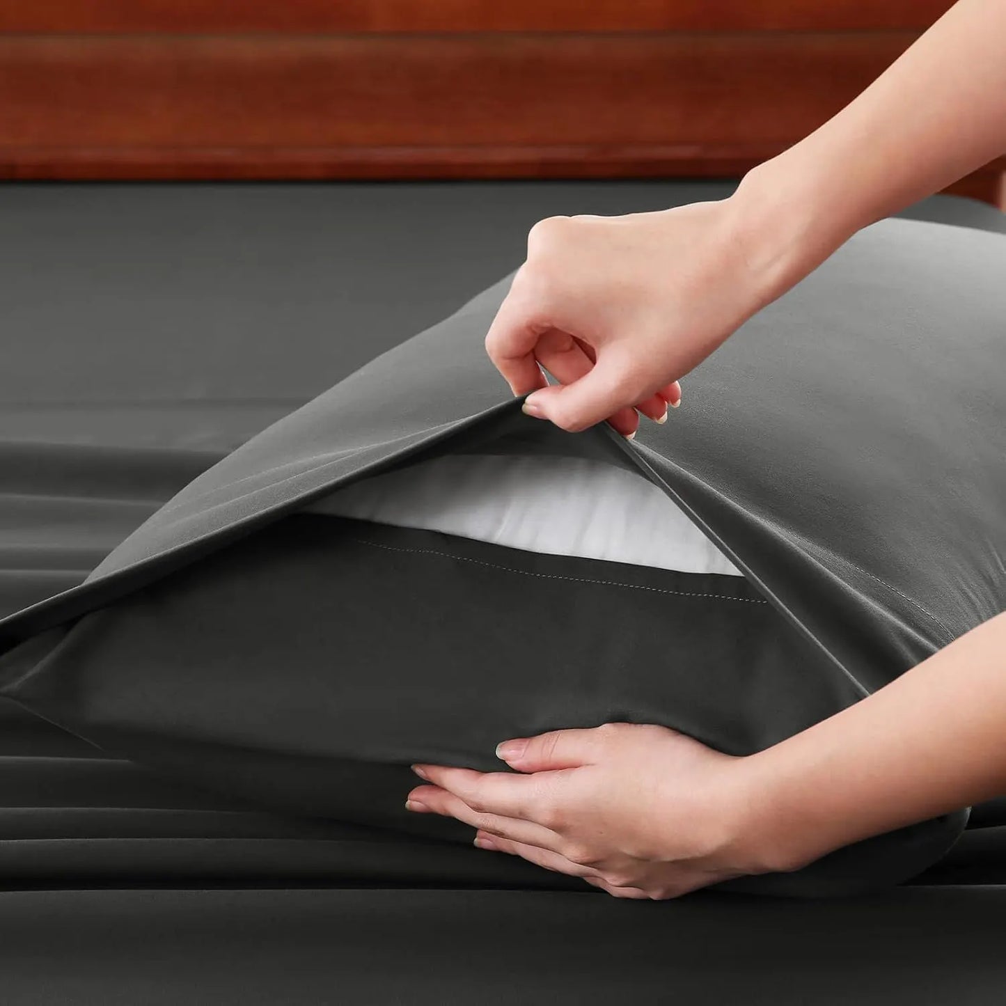 Hotel Soft Bed Sheet Set- Bedding Sheets & Pillowcases -Breathable Bedding - Wrinkle, Fade, Stain Resistant-Deep Pocket Flat Fitted Bed Sheet Set(Dark gray,King Single) - Image 4