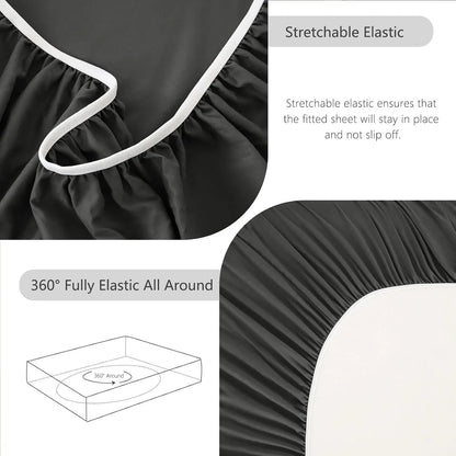 Hotel Soft Bed Sheet Set- Bedding Sheets & Pillowcases -Breathable Bedding - Wrinkle, Fade, Stain Resistant-Deep Pocket Flat Fitted Bed Sheet Set(Dark gray,King Single) - Image 5