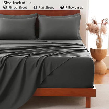 Hotel Soft Bed Sheet Set- Bedding Sheets & Pillowcases -Breathable Bedding - Wrinkle, Fade, Stain Resistant-Deep Pocket Flat Fitted Bed Sheet Set(Dark gray,King Single) - Image 6