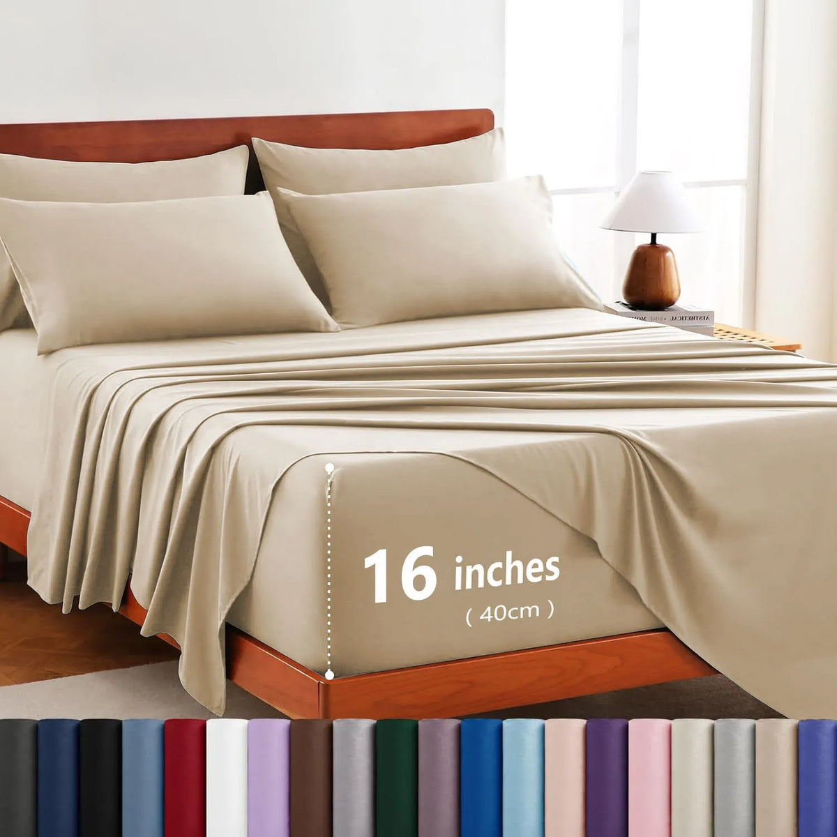 Hotel Soft Bed Sheet Set- Bedding Sheets & Pillowcases -Breathable Bedding - Wrinkle, Fade, Stain Resistant-Deep Pocket Flat Fitted Bed Sheet Set(Camel Beige,King Single)