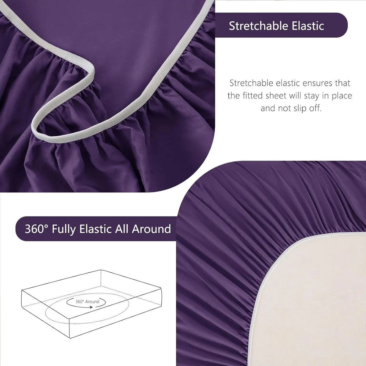 Hotel Soft Bed Sheet Set- Bedding Sheets & Pillowcases -Breathable Bedding - Wrinkle, Fade, Stain Resistant-Deep Pocket Flat Fitted Bed Sheet Set(Purple,King Single) - Image 7