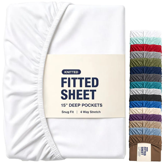 Hotel Quality Fitted Sheet - 1 Piece Fitted Sheet  -Breathable Bedding - Wrinkle, Fade, Stain Resistant- 16inch/40cm Deep Pocket Fitted Bed Sheet-Wrinkle and Fade Resistant,(White,King Single)