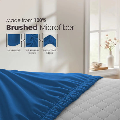 Hotel Quality Fitted Sheet - 1 Piece Fitted Sheet  -Breathable Bedding - Wrinkle, Fade, Stain Resistant- 16inch/40cm Deep Pocket Fitted Bed Sheet-Wrinkle and Fade Resistant,(Royal blue,King Single) - Image 5