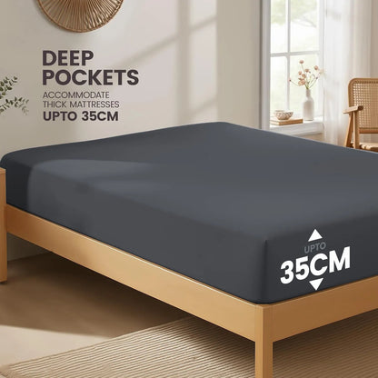 Hotel Quality Fitted Sheet - 1 Piece Fitted Sheet  -Breathable Bedding - Wrinkle, Fade, Stain Resistant- 16inch/40cm Deep Pocket Fitted Bed Sheet-Wrinkle and Fade Resistant,(Dark gray,King Single) - Image 2