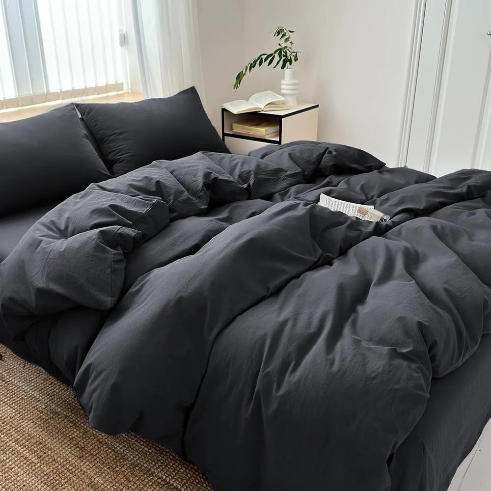 Hotel Soft Microfiber Duvet Cover Set-2000TC Quilt Cover Set & Pillowcases -1 Donna Cover Zipper Closure & 1 x Pillowcases-Breathable Bedding - Wrinkle, Fade, Stain Resistant(Black,Queen) - Image 3