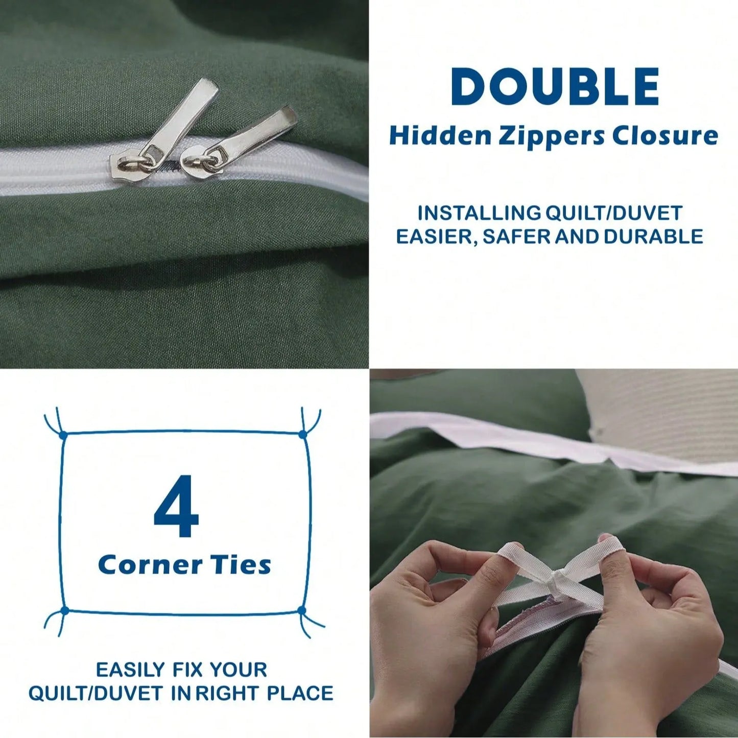 Hotel Soft Microfiber Duvet Cover Set-2000TC Quilt Cover Set & Pillowcases -1 Donna Cover Zipper Closure & 1 x Pillowcases-Breathable Bedding - Wrinkle, Fade, Stain Resistant(Olive green,Queen) - Image 4