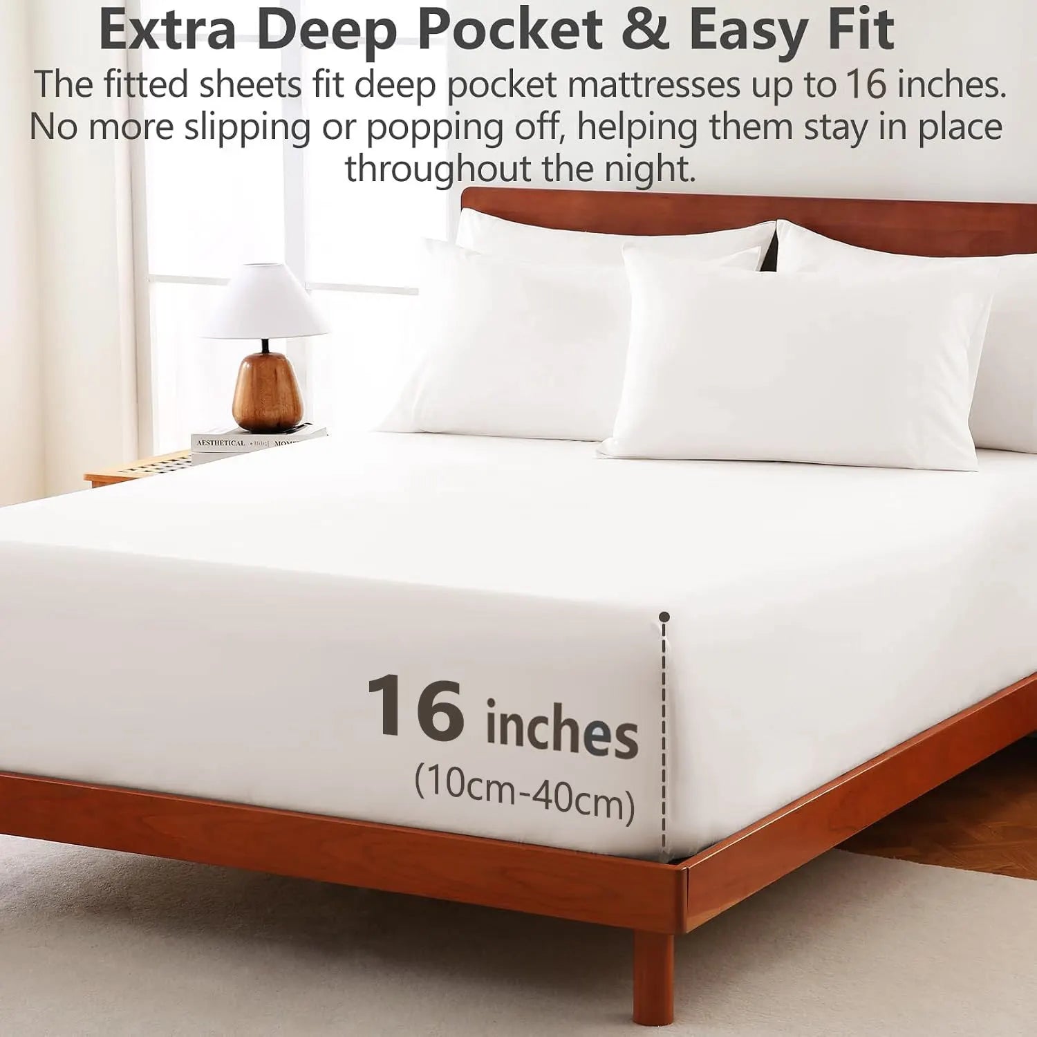 Hotel Soft Bed Sheet Set- Bedding Sheets & Pillowcases -Breathable Bedding - Wrinkle, Fade, Stain Resistant-Deep Pocket Flat Fitted Bed Sheet Set(White,Queen) - Image 2